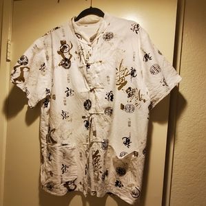 Linen shirt with Asian symbols